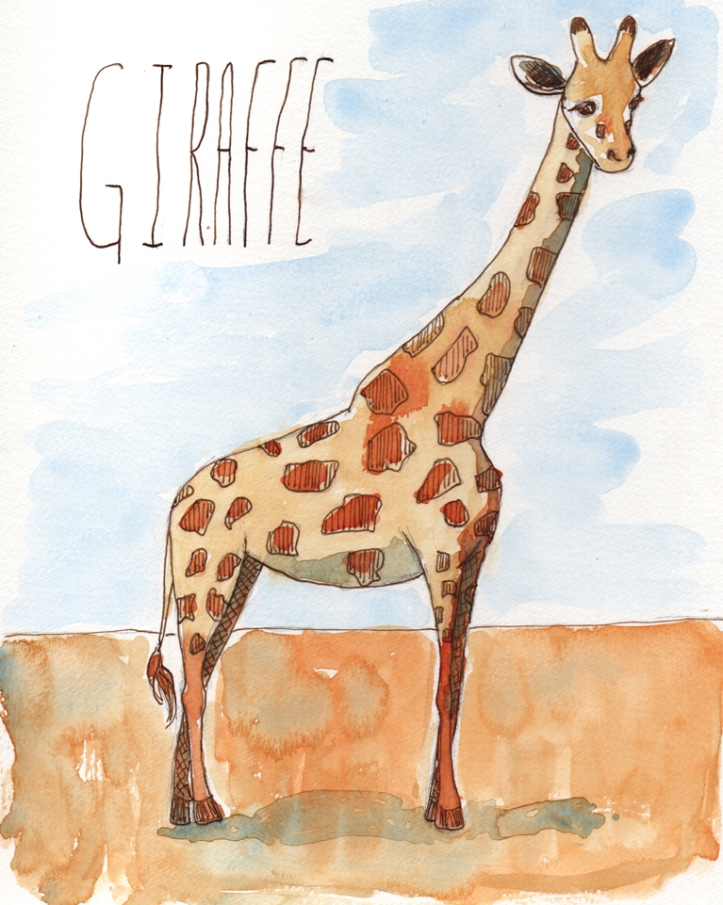 Giraffe - watercolor and ink